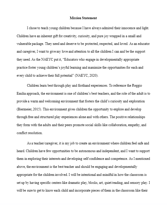 Portfolio Mission Statement - CHILD230